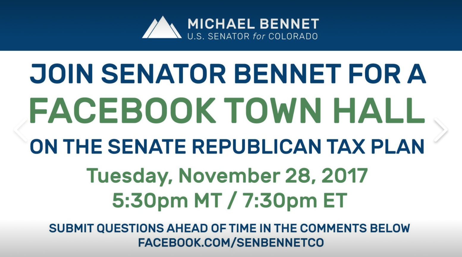Sen. Michael Bennet to discuss Senate GOP tax bill on Facebook Tuesday evening