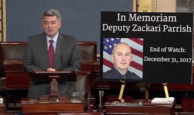 U.S. Sen. Cory Gardner honors fallen Douglas County Deputy Zackari Parrish on Senate floor