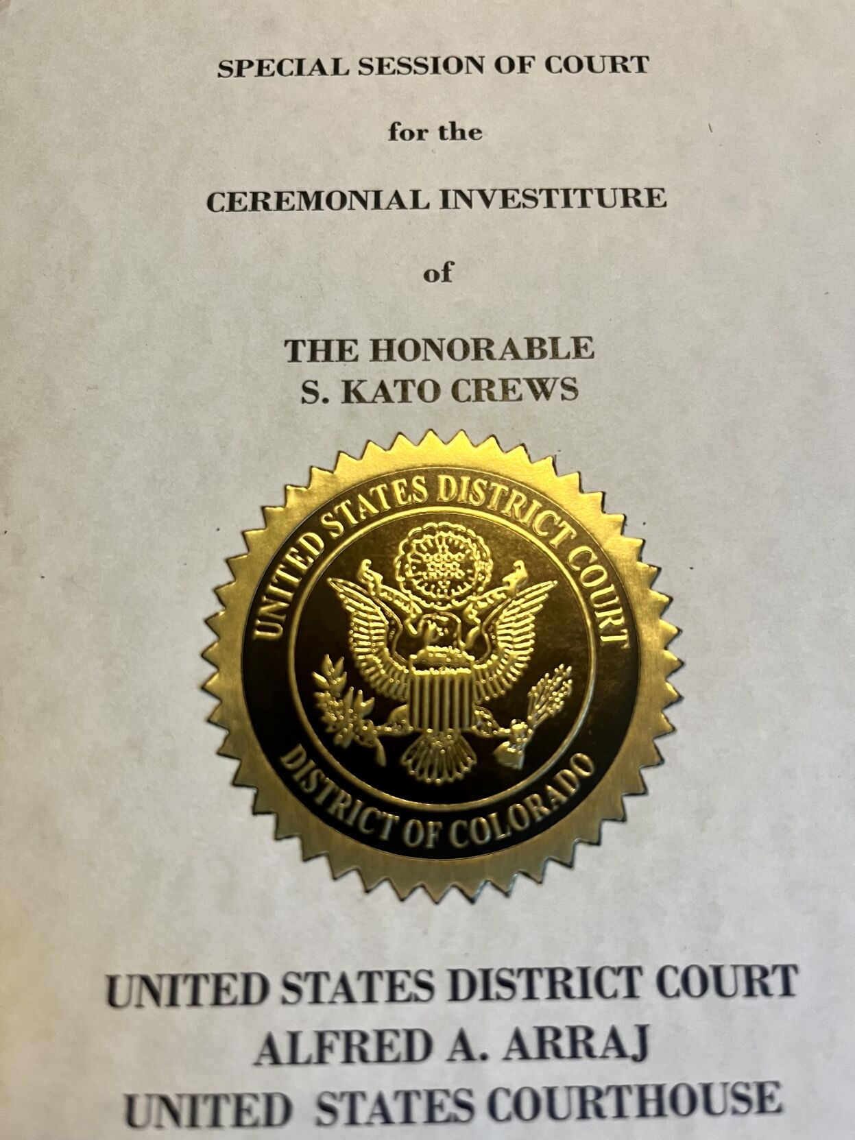 Judge S. Kato Crews investiture program