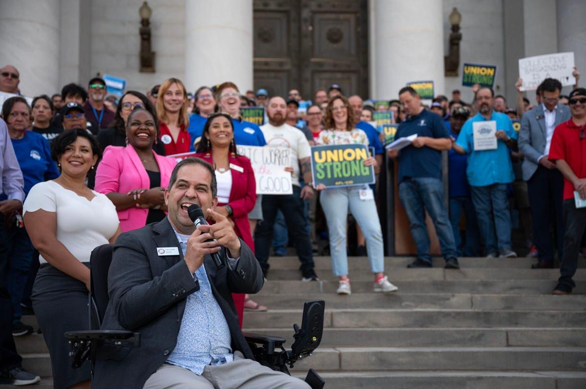 Union Organizers rally outside the Denver City and County Building