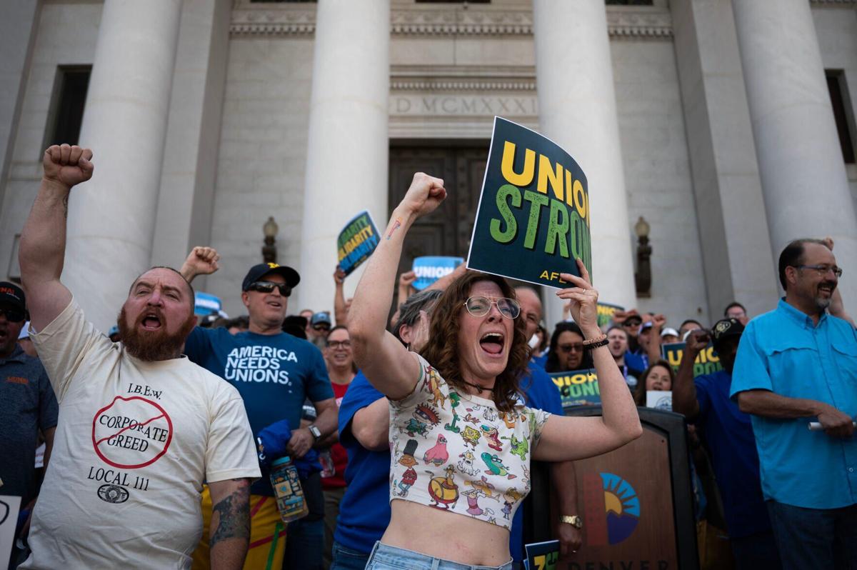 Union Organizers rally outside the Denver City and County Building