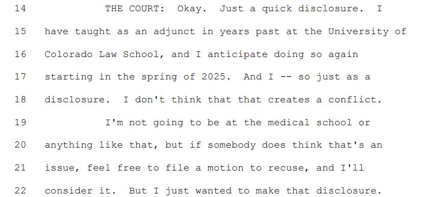 Magistrate Judge Reid Neureiter transcript