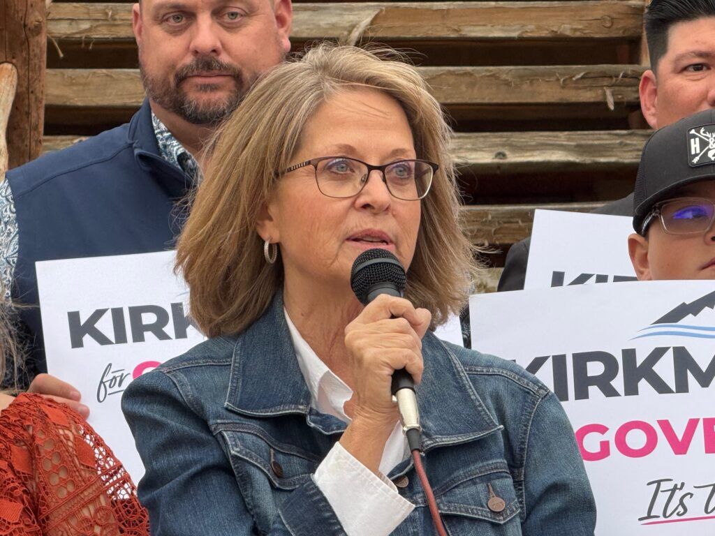 State Sen. Barb Kirkmeyer, a Brighton Republican, declares her Colorado gubernatorial at historic Fort Lupton in Fort Lupton on Sept. 9, 2025. (Ernest Luning/Colorado Politics)