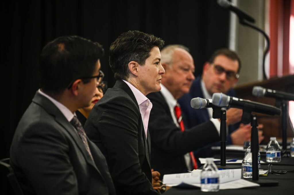 Colorado Supreme Court Chief Justice Monica Márquez answers a question during a panel discussion on the rule of law beyond politics at the Sturm College of Law in Denver on Wednesday, Oct. 29, 2025. (Stephen Swofford, Denver Gazette)