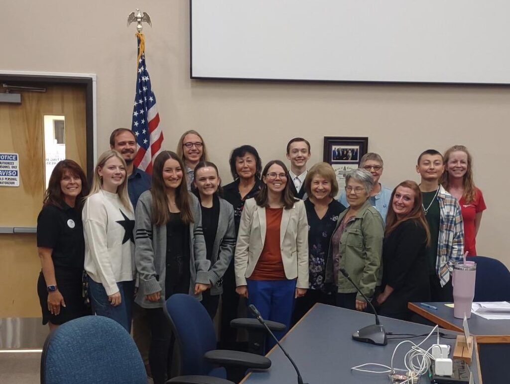 D-49 candidates with student board representatives and the League of Women Voters.