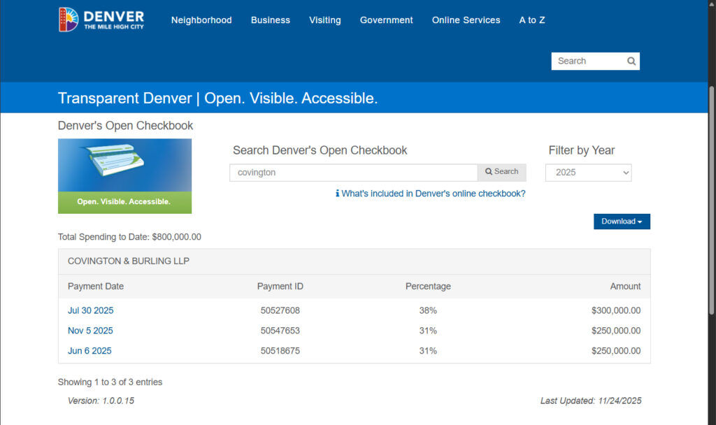 a screenshot of a city checkbook