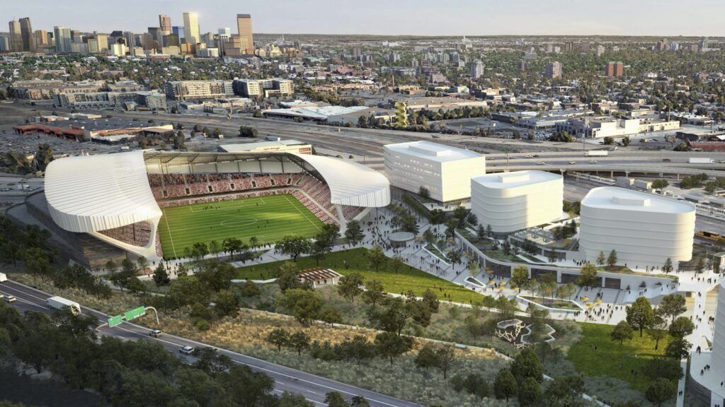 artist's rendering of future soccer stadium