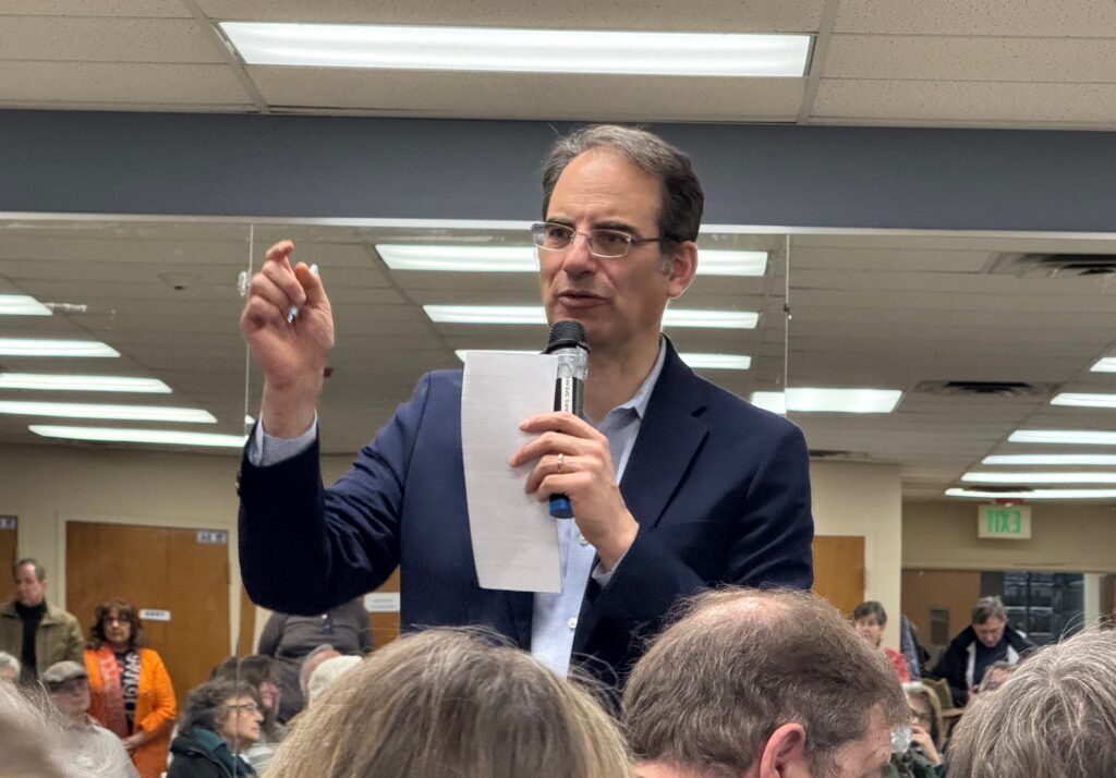 Colorado Attorney General Phil Weiser, a Democratic gubernatorial candidate, answers a question at a campaign town hall on Jan. 24, 2026, at Charles Whitlock Recreation Center in Lakewood. (Ernest Luning/Colorado Politics)