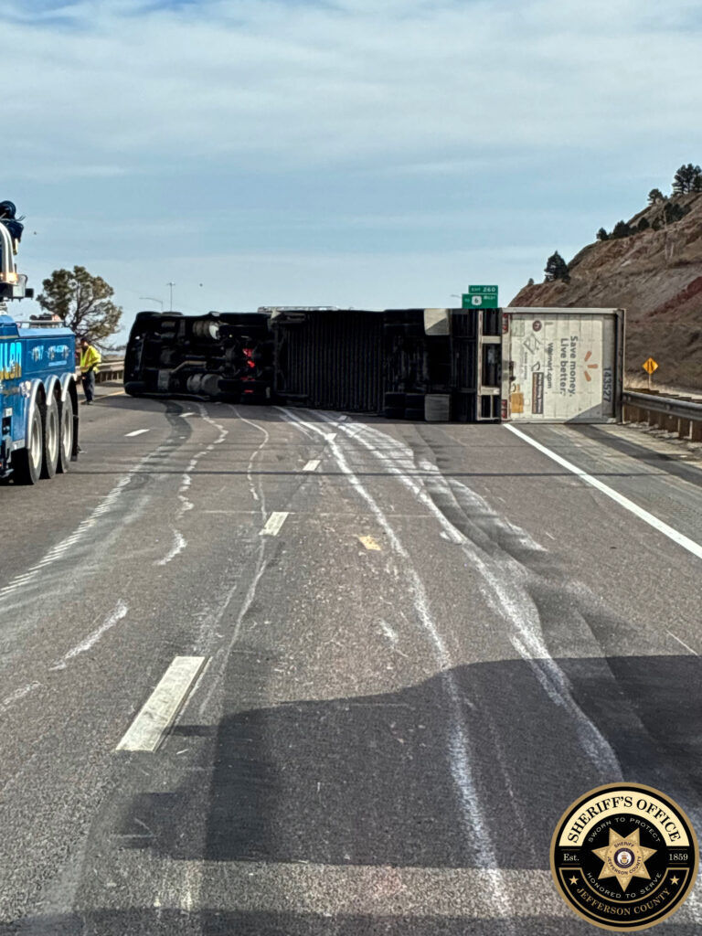 A semi-truck overturned on I-70 on Thursday, March 12, 2026.