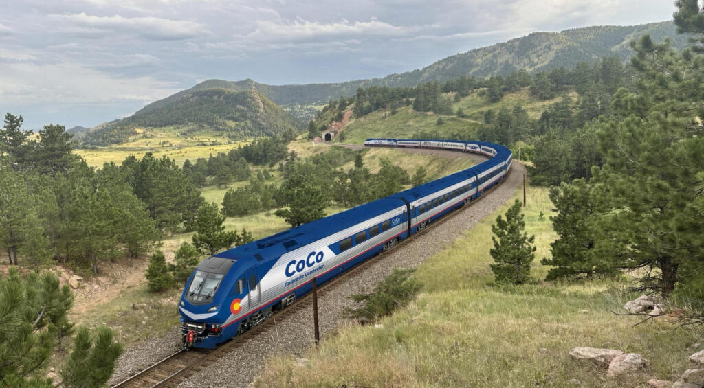 Mock up of the winner of the Name the Train contest. "CoCo" or "Colorado Connector" was selected by more than 28,000 votes, announced by Governor Polis on April 6, 2026. (Courtesy Front Range Passenger Rail)