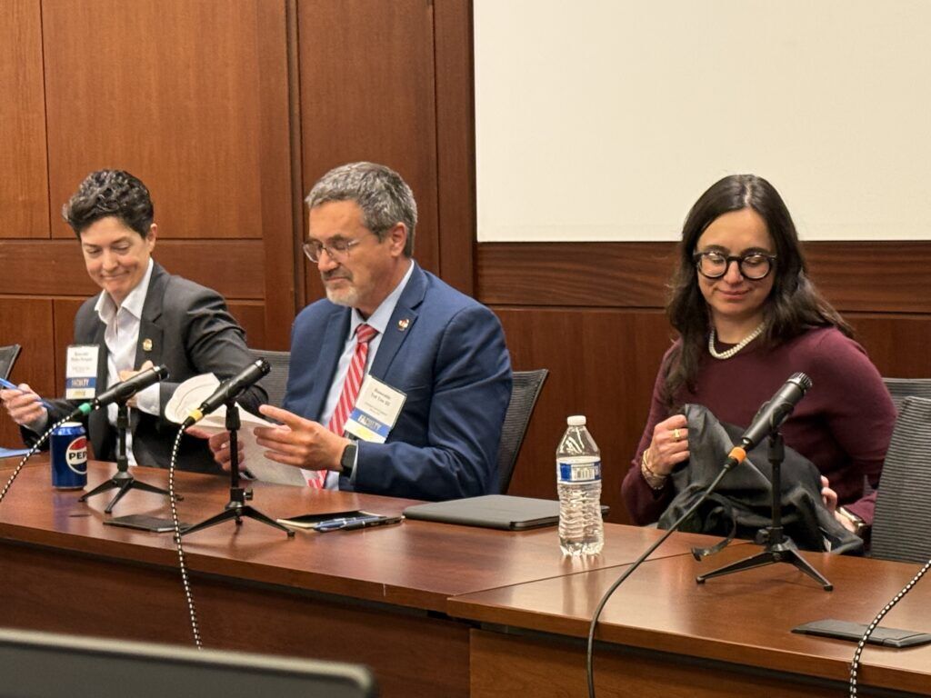 Chief Justice Monica M. Márquez of the Colorado Supreme Court, Judge Ted C. Tow III of the Colorado Court of Appeals, and Judge Veronica S. Rossman of the U.S. Court of Appeals for the 10th Circuit appear in Denver at a Colorado Bar Association event on May 1, 2026. Michael Karlik/Colorado Politics
