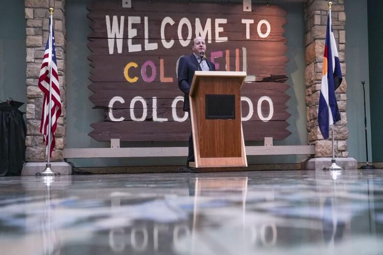 Colorado Gov. Jared Polis speaks during Colorado Politics' annual legislative event at History Colorado Museum on Thursday, April 4, 2024, in Denver, Colorado. Colorado Gov. Jared Polis was the guest speaker. (Rebecca Slezak For The Denver Gazette)