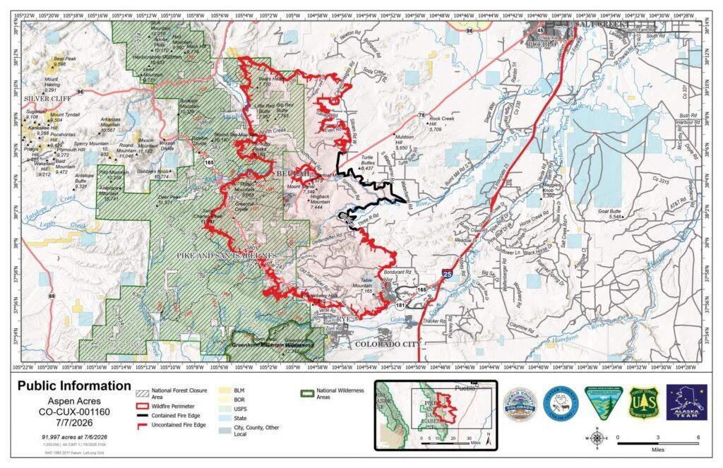 Aspen Acres fire public information map, showing the wildfire perimeter.