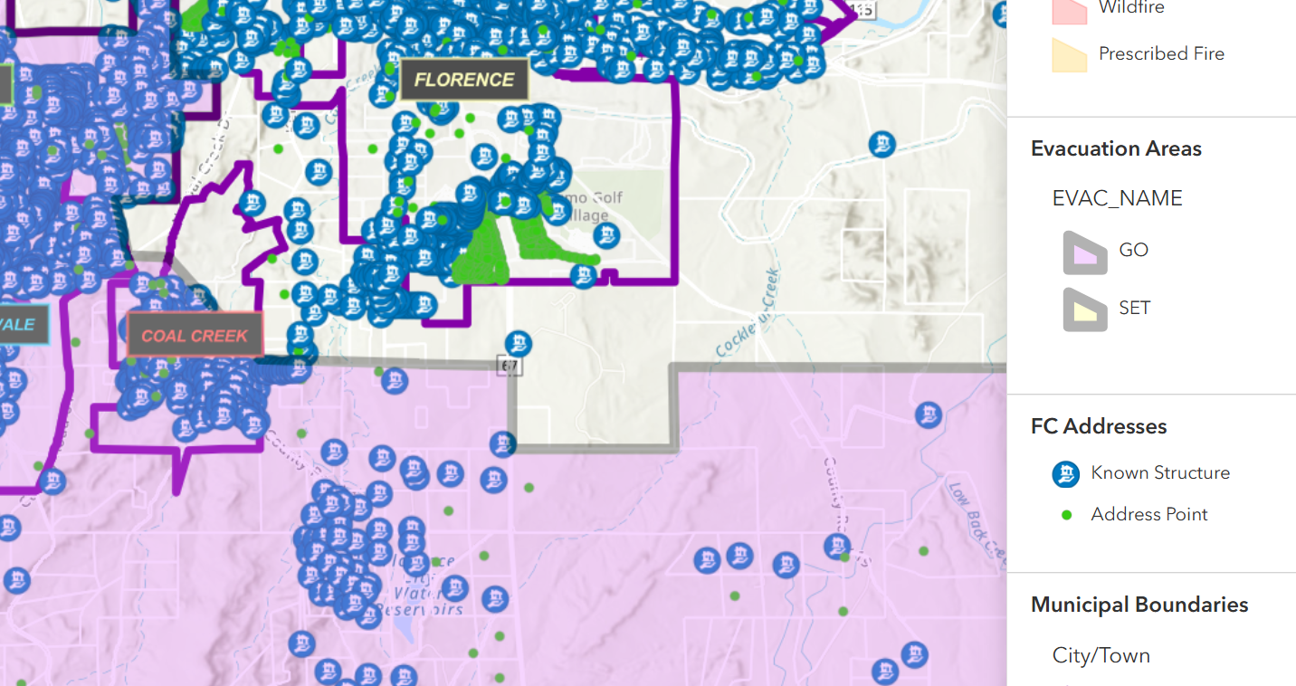 Map of aspen acres evacuation boundary surrounding ADX Florence Supermax prison