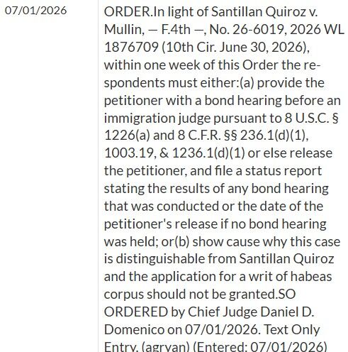 An order from U.S. District Court Chief Judge Daniel D. Domenico on July 1, 2026, one day after the 10th Circuit's decision.
