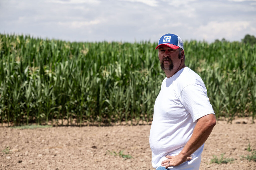 Jim Magnuson, a fourth generation farmer in Eaton, takes a photographer through his fields as he talks about water usage and the effect of this year’s drought on his farm on Thursday, July 23, 2026.