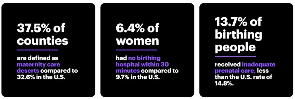 Screen shot from March of Dimes maternity desert report.