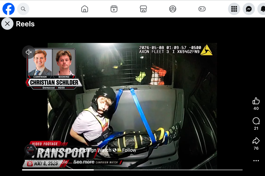 A screengrab of a video showing Christian Schilder's arrest posted on the Facebook site of Douglas County Campaign Watch.