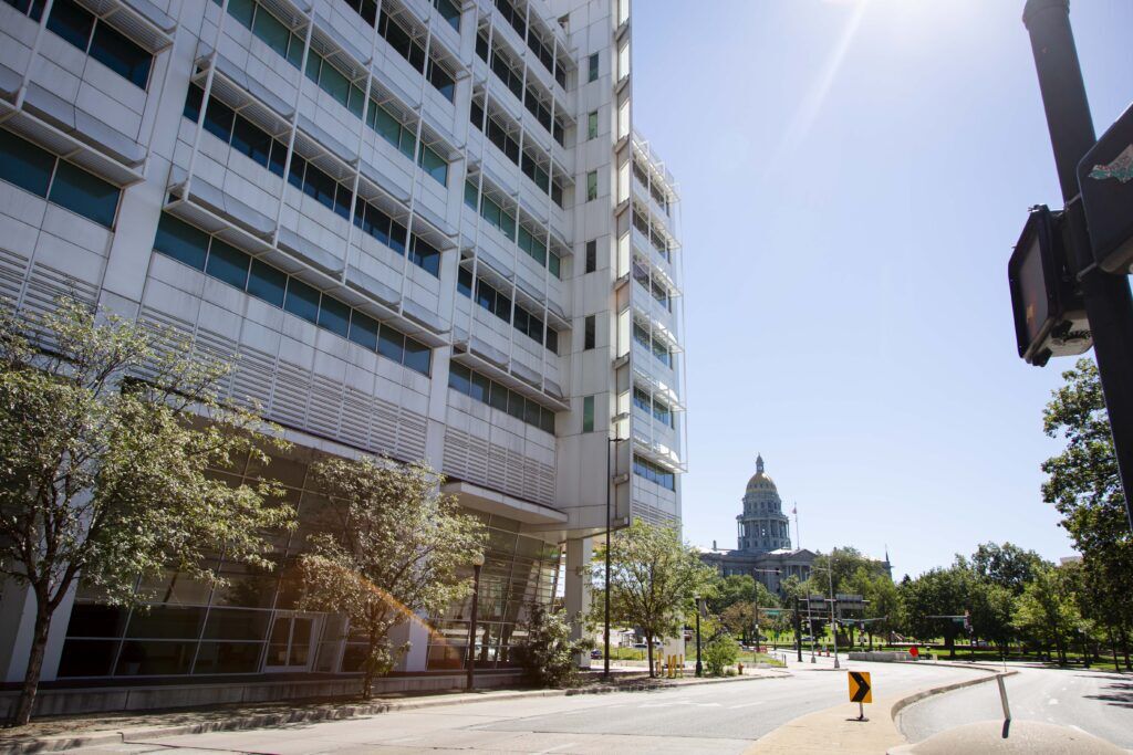Outside the former Denver Post building on 101 W. Colfax Ave., soon to be home of Alterra's new headquarters on Thursday, Sept. 3, 2026. (Bernadette Berdychowski / The Denver Gazette)