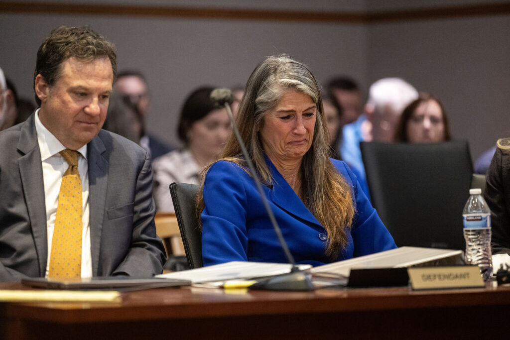 Missy Woods, right, sits with her attorney Tom Ward, left, as she cries during an impact statement during a sentencing hearing at the Jefferson County Courthouse on Tuesday, Sept. 8, 2026.