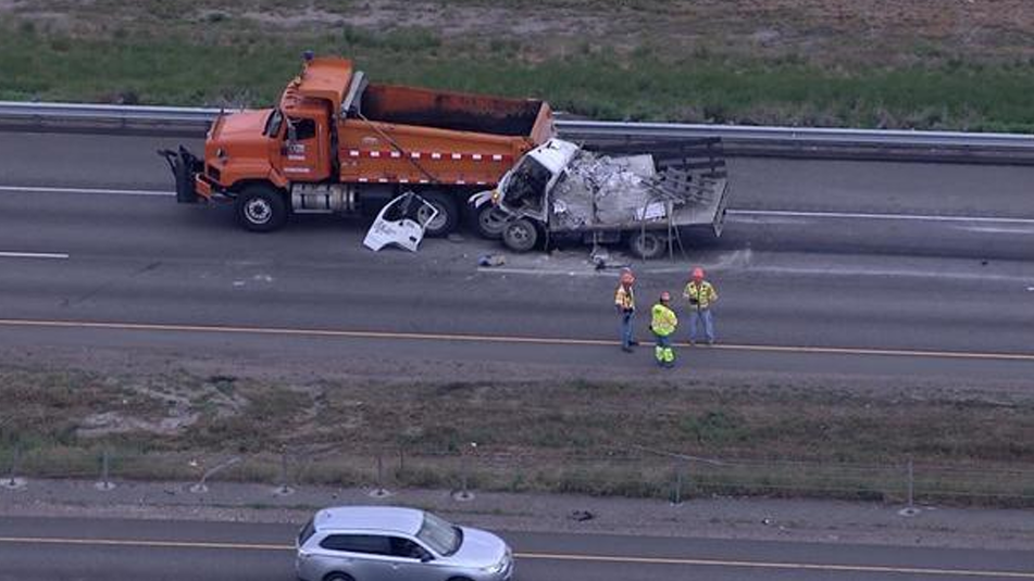 A vehicle is crushed under another vehicle on I-270.